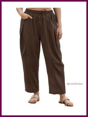 Plus Size Wide Leg Palazzo Pants Drawstring Beach Harem Trousers with Pockets